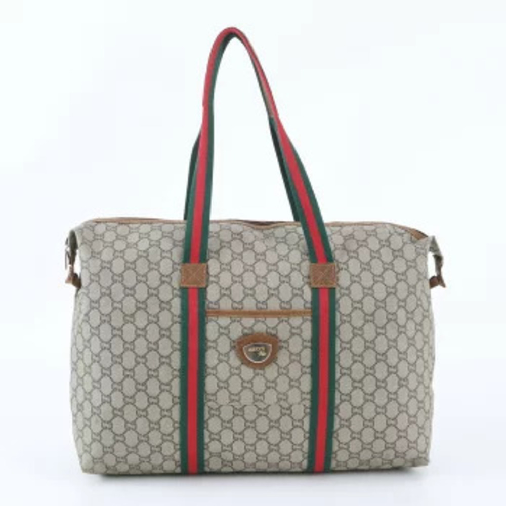 Gucci GG Plus Sherry Leather Boston Bag Business Trips Travel Tote Silver